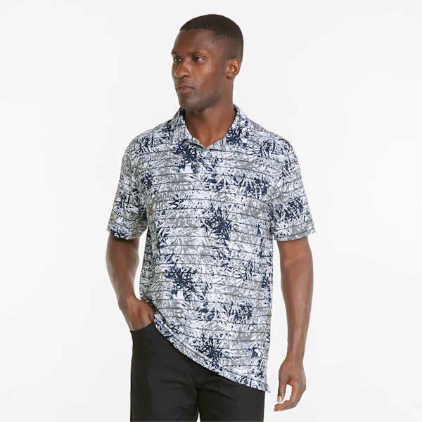 Camiseta tipo polo de Golf con estampado de hojas tropicales CLOUDSPUN para hombre, QUIET SHADE-Navy Blazer, extralarge