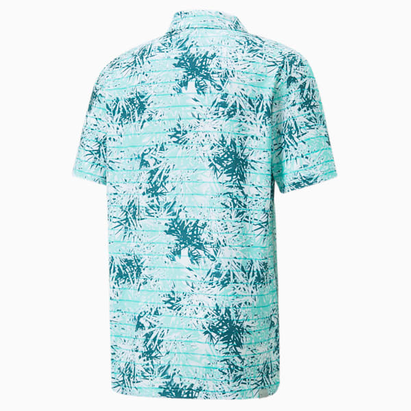 Camiseta tipo polo de Golf con estampado de hojas tropicales CLOUDSPUN para hombre, Angel Blue-Blue Coral, extralarge