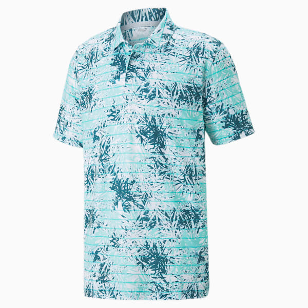 CLOUDSPUN Tropic Leaves Men's Golf Polo Shirt, Angel Blue-Blue Coral, extralarge