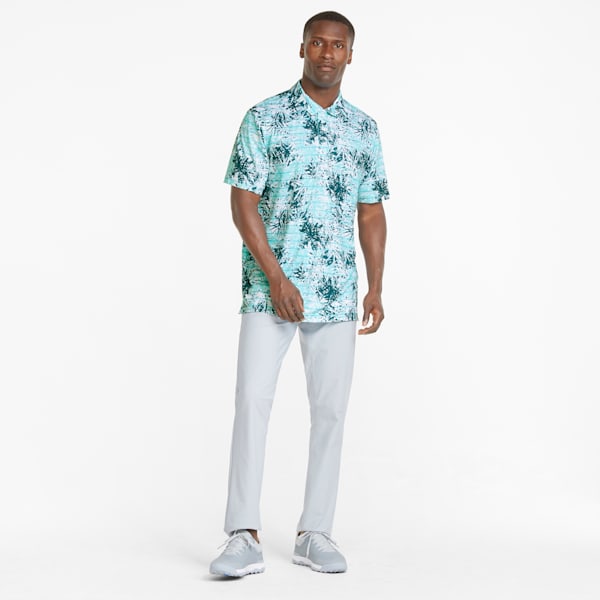 Camiseta tipo polo de Golf con estampado de hojas tropicales CLOUDSPUN para hombre, Angel Blue-Blue Coral, extralarge