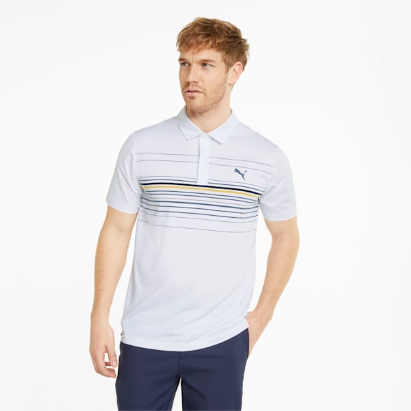 Mattr Canyon Men's Golf Polo Shirt, Bright White-Mustard Seed