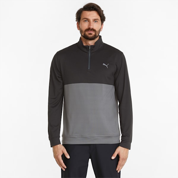 Gamer Colourblock Quarter-Zip Men’s Golf Pullover, Puma Black-QUIET SHADE, extralarge