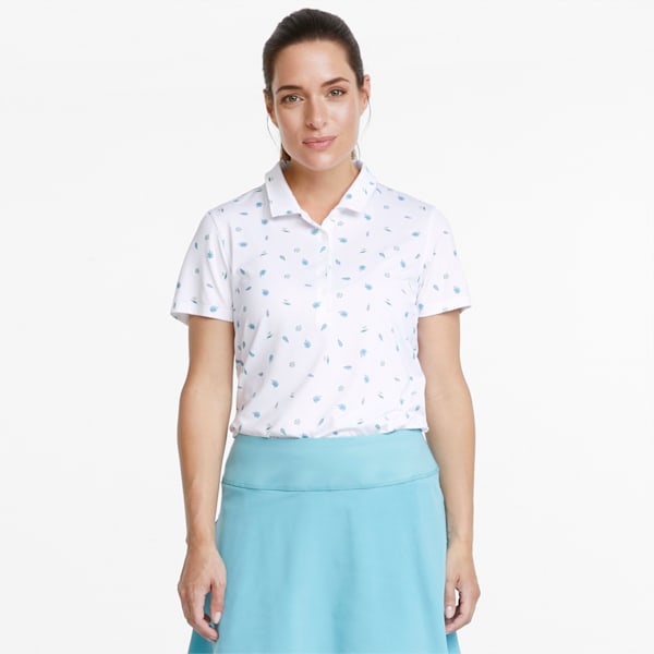 Mattr Tropics Women's Golf Polo Shirt, Bright White-Porcelain