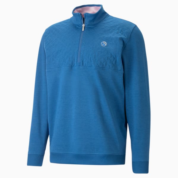 PUMA x ARNOLD PALMER CLOUDSPUN Castle Quarter-Zip Men's Golf Sweater, Lake Blue Heather