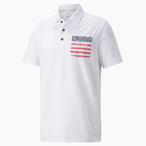 PUMA x VOLITION Paisley Pocket Men's Golf Polo Shirt, Bright White-Ski Patrol