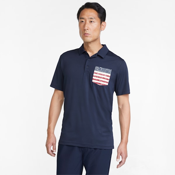 PUMA x VOLITION Paisley Pocket Men's Golf Polo Shirt, Navy Blazer-Ski Patrol, extralarge