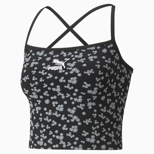 Floral Women's Slim Fit Bralette, Puma Black-AOP, extralarge-IND