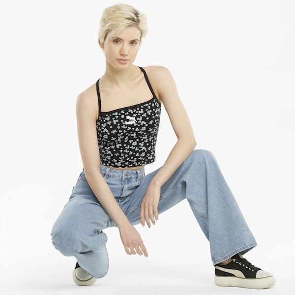 Floral Women's Slim Fit Bralette, Puma Black-AOP, extralarge-IND