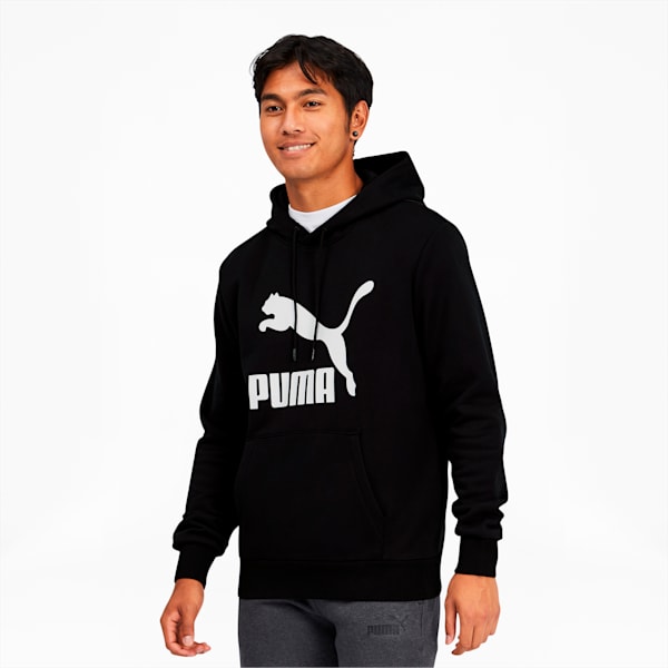 Men's Classics Logo Hoodie, Cotton Black-Puma White, extralarge