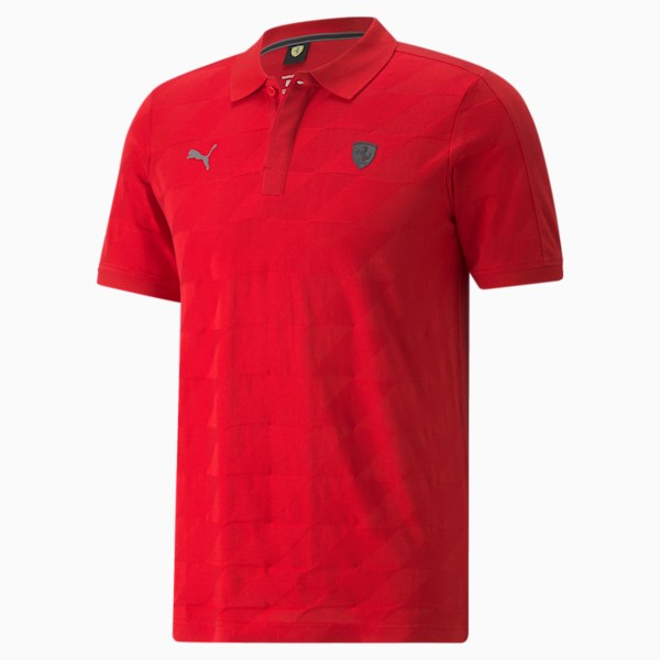 Scuderia Ferrari Style Jacquard Men's Polo Shirt, Rosso Corsa