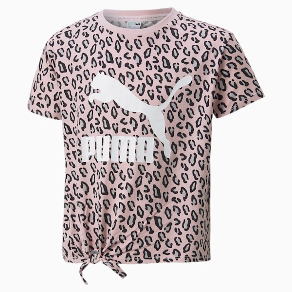 Summer Roar Printed Knotted Girl's Relaxed Fit T-Shirt, Chalk Pink-AOP, extralarge-IND