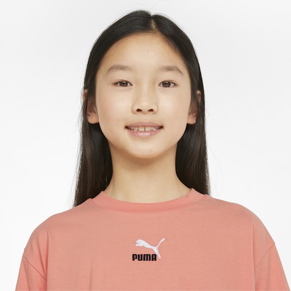 キッズ ガールズ クロップド 半袖 Tシャツ 104-152cm, Peach Pink, extralarge-IND