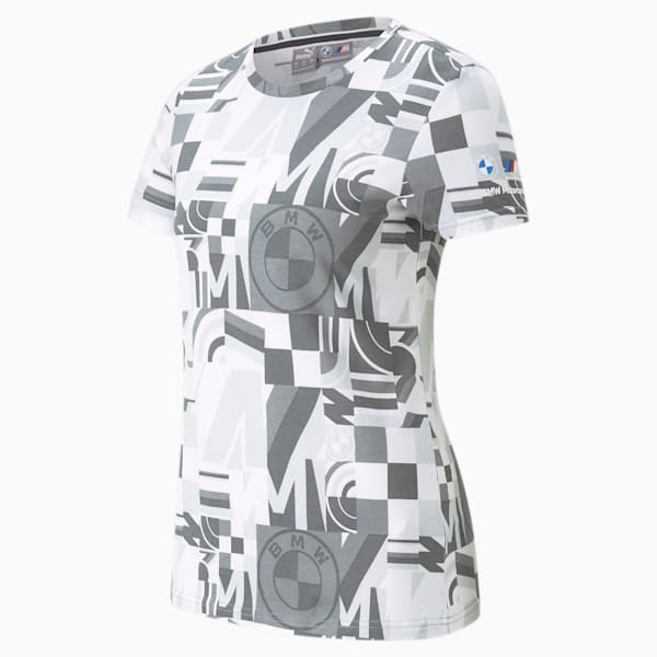 BMW M Motorsport Statement Printed Women's  T-shirt, Puma White-Gray color AOP