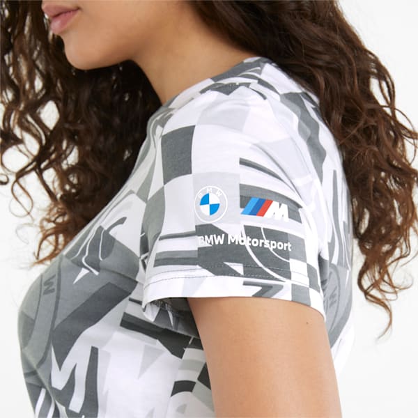 BMW M Motorsport Statement Printed Women's  T-shirt, Puma White-Gray color AOP, extralarge-IND