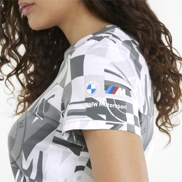 Camiseta estampada tejida BMW M Motorsport Statement para mujer, Puma White-Gray color AOP, extralarge