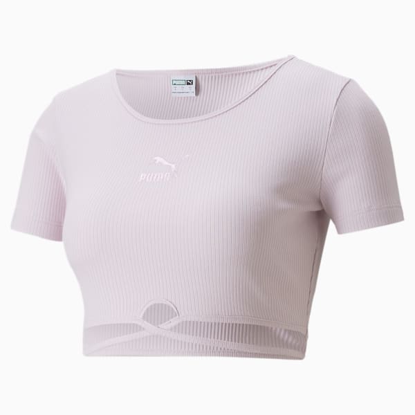 Camiseta acanalada Classics para mujer, Lavender Fog, extragrande