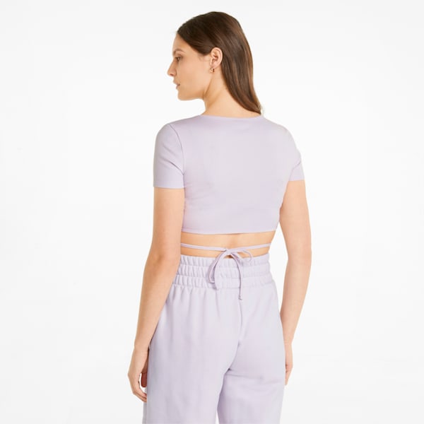 Camiseta acanalada Classics para mujer, Lavender Fog, extragrande