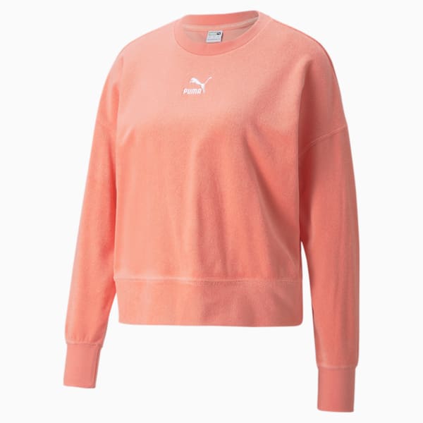 Classics Towelling Crew Neck Sweatshirt Women, Peach Pink
