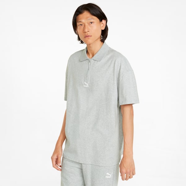 Classics Boxy Zip Men's Polo Shirt, Light Gray Heather, extralarge-GBR
