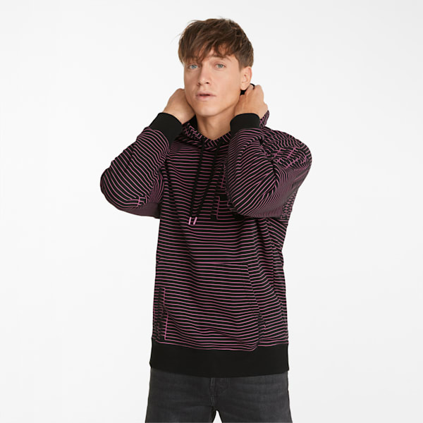 Sudadera con capucha estampada SWxP para hombre, Puma Black-Opera Mauve, extralarge