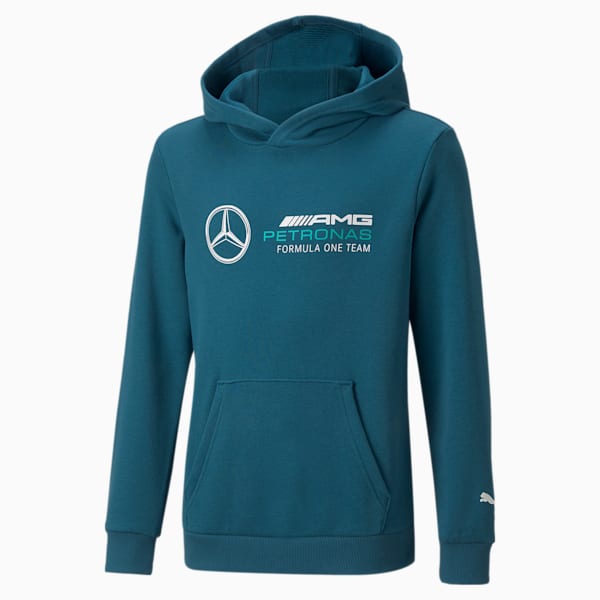Sudadera juvenil con gorra Mercedes F1 Essentials, Blue Coral, extralarge