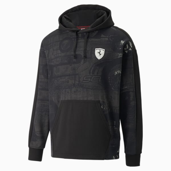 Sudadera estampado con gorra para hombre Scuderia Ferrari Race, Puma Black, extralarge