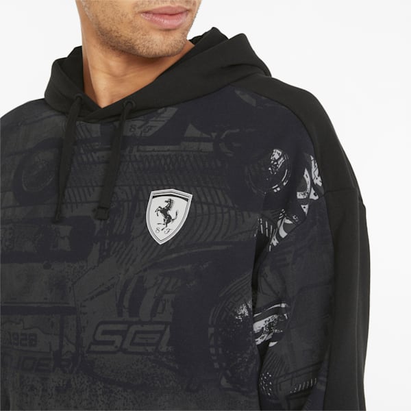 Sudadera estampado con gorra para hombre Scuderia Ferrari Race, Puma Black, extralarge