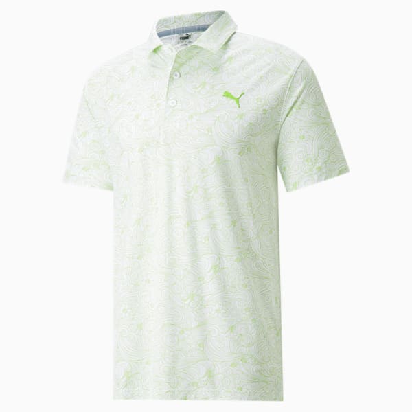 MATTR Gust O'Wind Men's Golf Polo Shirt, Bright White-Greenery