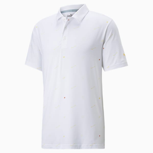 CLOUDSPUN Love Men's Golf Polo Shirt, Bright White-Mustard Seed