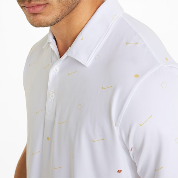 CLOUDSPUN Love Men's Golf Polo Shirt, Bright White-Mustard Seed