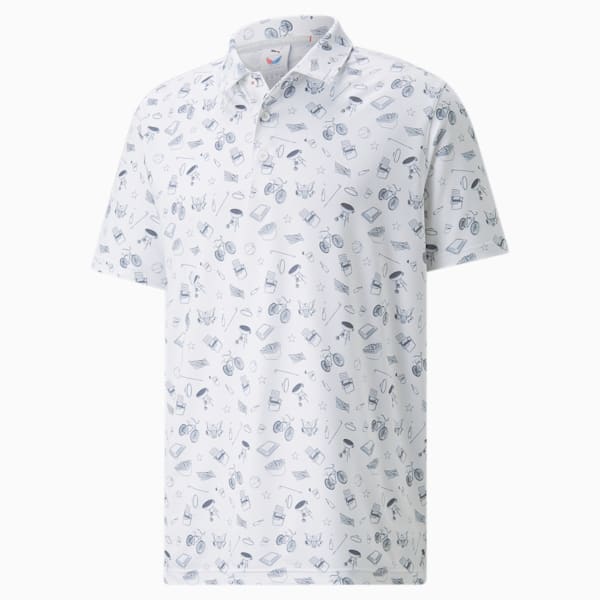 Volition Block Party Men's Golf Polo Shirt, Bright White-Navy Blazer, extralarge