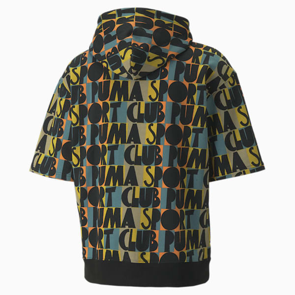 Hill Camp Printed Short Sleeve Men's Hoodie, Puma Black, extralarge