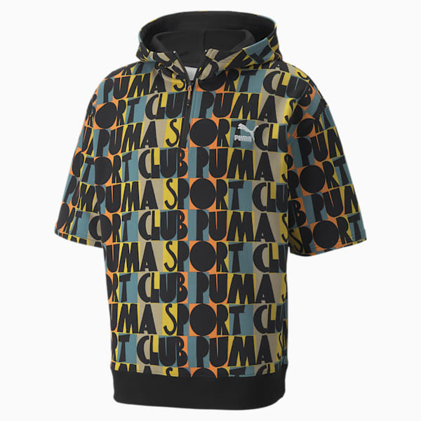 Hill Camp Printed Short Sleeve Men's Hoodie, Puma Black, extralarge