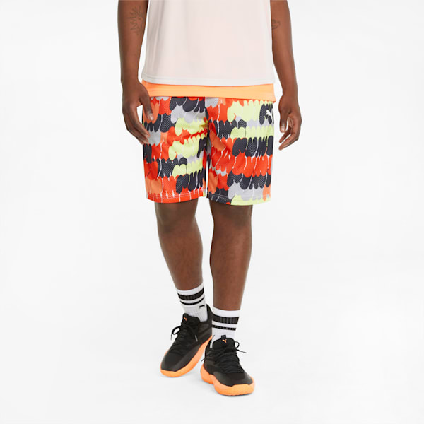 Mesh Printed Practice Men's Basketball Shorts, Puma White-Cherry Tomato, extralarge