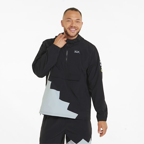 Short Corner Men's Basketball Windbreaker, Puma Black-Harbor Mist, extralarge