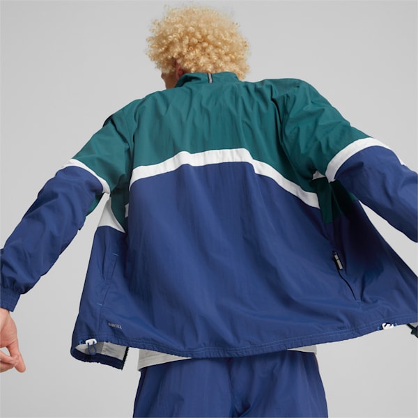 Clyde Men's Basketball Jacket, Varsity Green-Blazing Blue