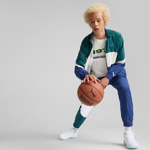 Clyde Men's Basketball Jacket, Varsity Green-Blazing Blue
