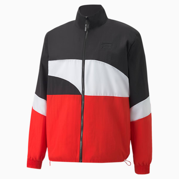 Chaqueta de básquetbol Clyde para hombre, Puma Black-High Risk Red, extragrande