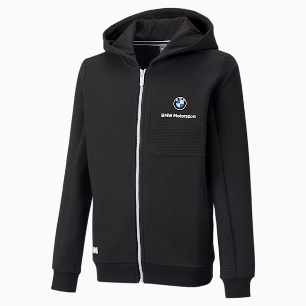 BMW M Motorsport Kids Hooded Youth Sweat Jacket, Puma Black, extralarge-IND