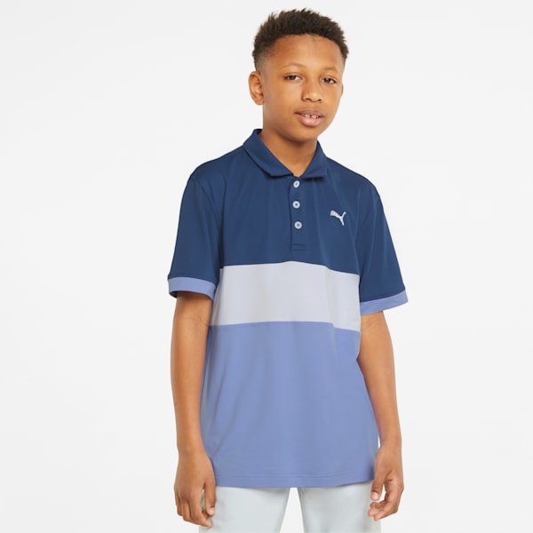 CLOUDSPUN Highway Youth Golf Polo Shirt, Blazing Blue-Lavendar Pop