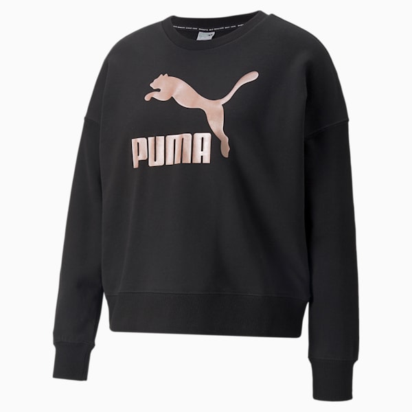 Classics Logo Crew Neck Women's Sweater, Puma Black-Rose Gold, extralarge-IND