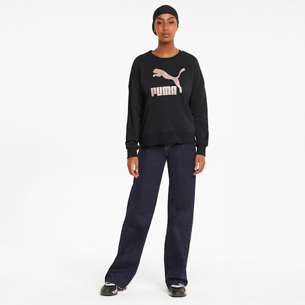 Classics Logo Crew Neck Women's Sweater, Puma Black-Rose Gold, extralarge-IND