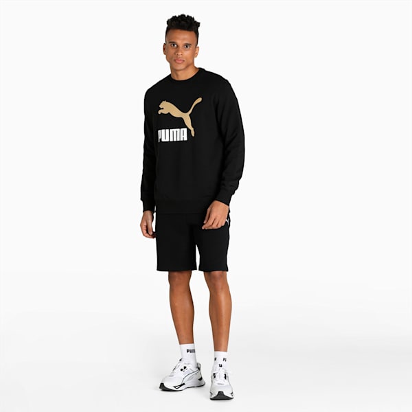 Classics Metallic Logo Crew Neck Men's Regular Fit Sweater, Puma Black-Gold, extralarge-IND