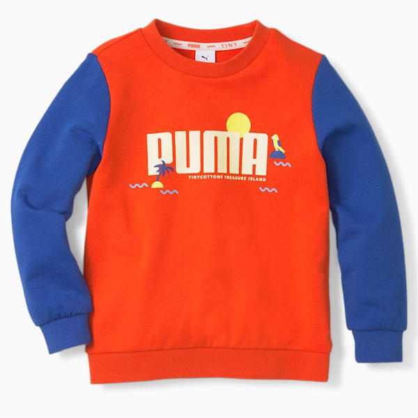 Sudadera de cuello redondo con bloques de color PUMA x TINY para niños, Cherry Tomato, extralarge