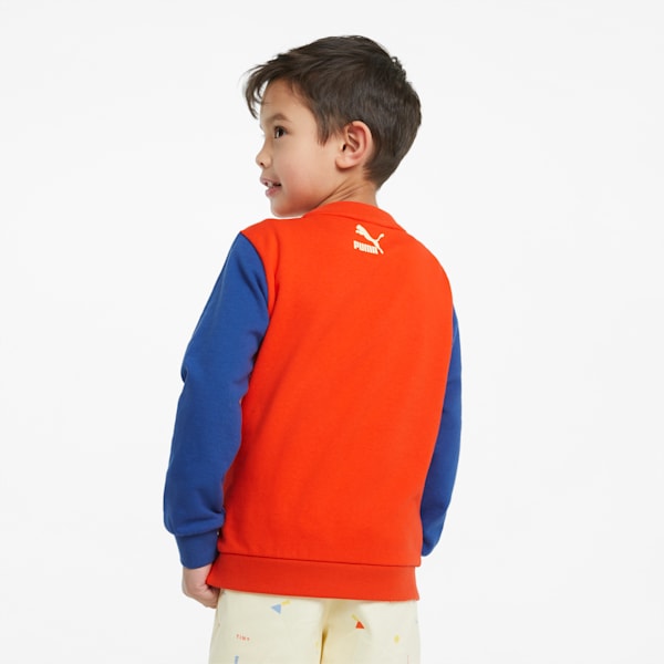 Sudadera de cuello redondo con bloques de color PUMA x TINY para niños, Cherry Tomato, extralarge