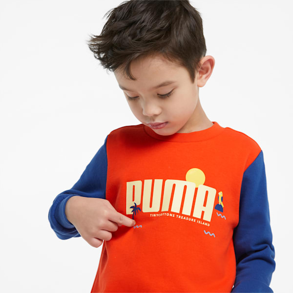 Sudadera de cuello redondo con bloques de color PUMA x TINY para niños, Cherry Tomato, extralarge