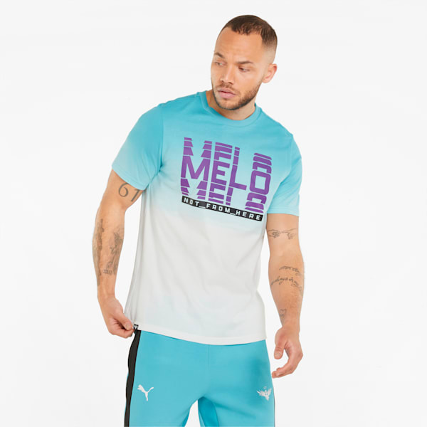 メンズ PUMA HOOPS MELO FADE 半袖 Tシャツ, Blue Atoll, extralarge-JPN