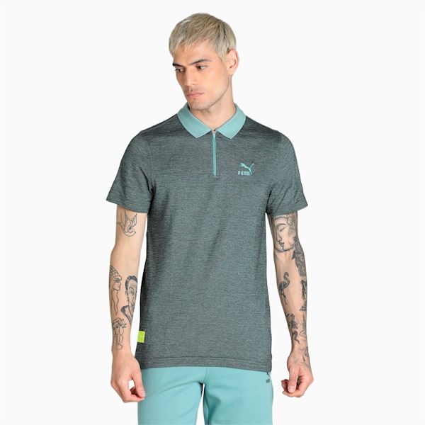One8 Men's Jaquard Slim Fit Polo, Mineral Blue, extralarge-IND