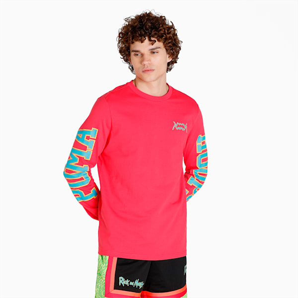 PUMA x RICK AND MORTY Long Sleeve Men's Basketball Tee, Nrgy Rose, extralarge