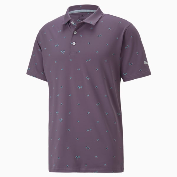 Mattr Foliage Golf Polo Shirt Men, Purple Charcoal-Dusty Aqua